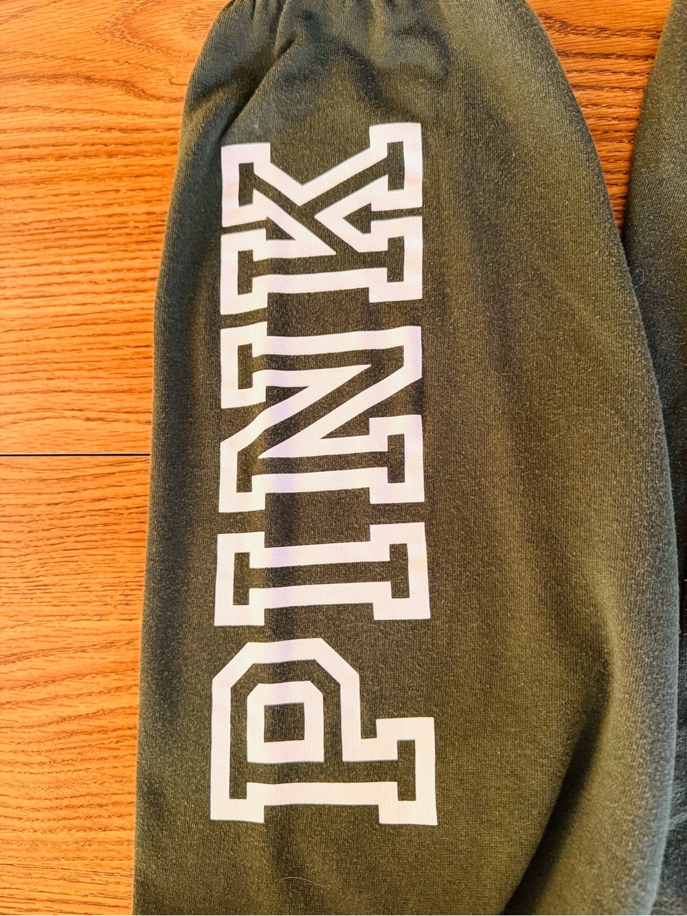Olive green Victoria's Secret PINK fleece jogger sweatpants white Logo Medium - Picture 3 of 6